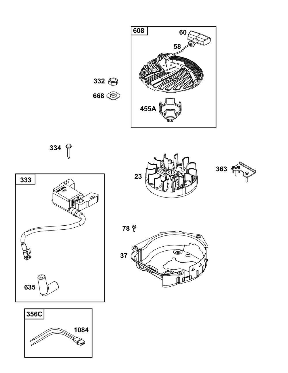 Flywheel, Ignition, And Starter Group Diagram and Parts List for 093J02-0025-H5 020000 - 09Z999 Briggs and Stratton Engine
